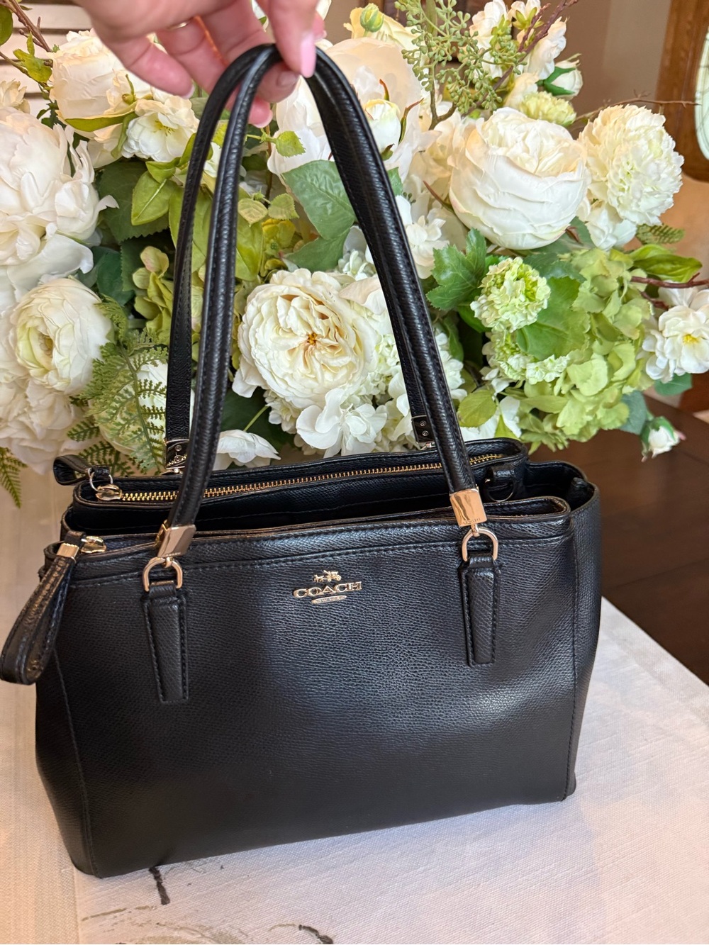 Coach Black Leather Shoulder Bag with Gold Hardware